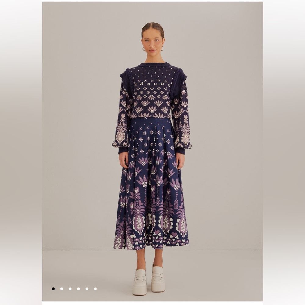 FARM Rio Like New Dark Blue Ainika Martina Midi Skirt